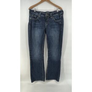 Silver Jeans Women 36"Wx34"L Blue LOLA Wide Flare Leg Dark Faded Denim Low Rise